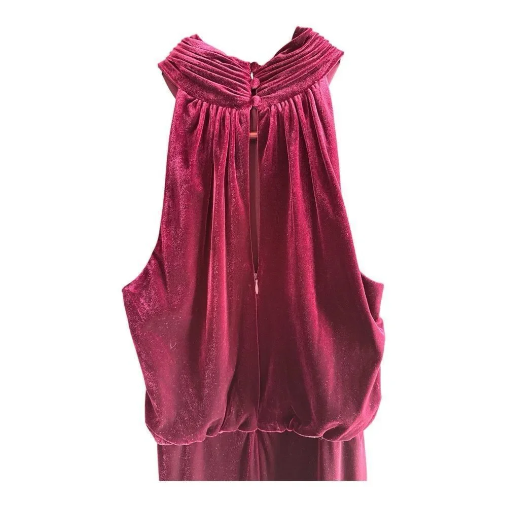 Eliza J. Luxurious Mock Neck Strapless Velvet Blouson Gown in Deep Wine Size 10